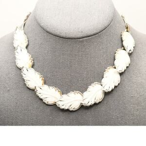 Vintage White Lucite Leaf Necklace Silver Tone 1950s Distressed As Is